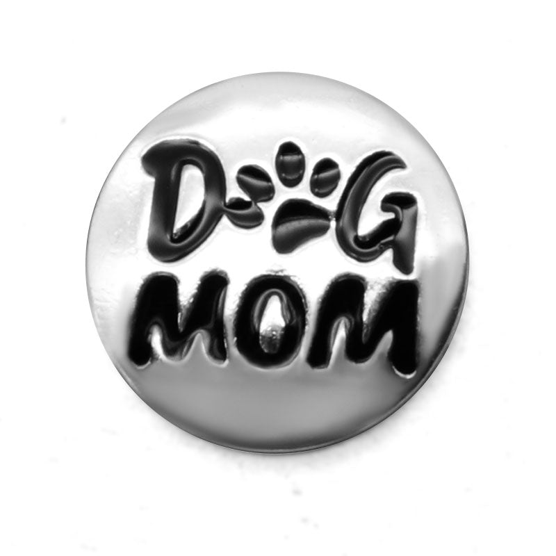 Silver Plated Black Enamel Dog Mom Snap Jewelry Charm 20MM