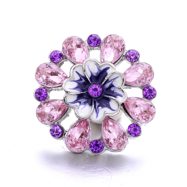 Purple Enamel Pansy with Pink Topaz and Purple Amethyst Rhinestones 20MM Snap for Interchangeable Jewelry & Accessories