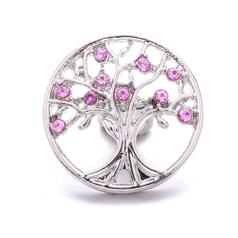 Silver Plated Tree with Pink Topaz Rhinestones 20MM Snap for Interchangeable Jewelry & Accessories