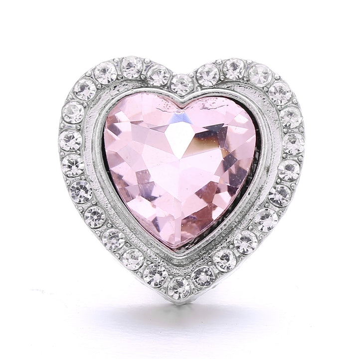 Pink Rhinestone Heart with Clear Rhinestones 20MM Snap for Interchangeable Jewelry & Accessories