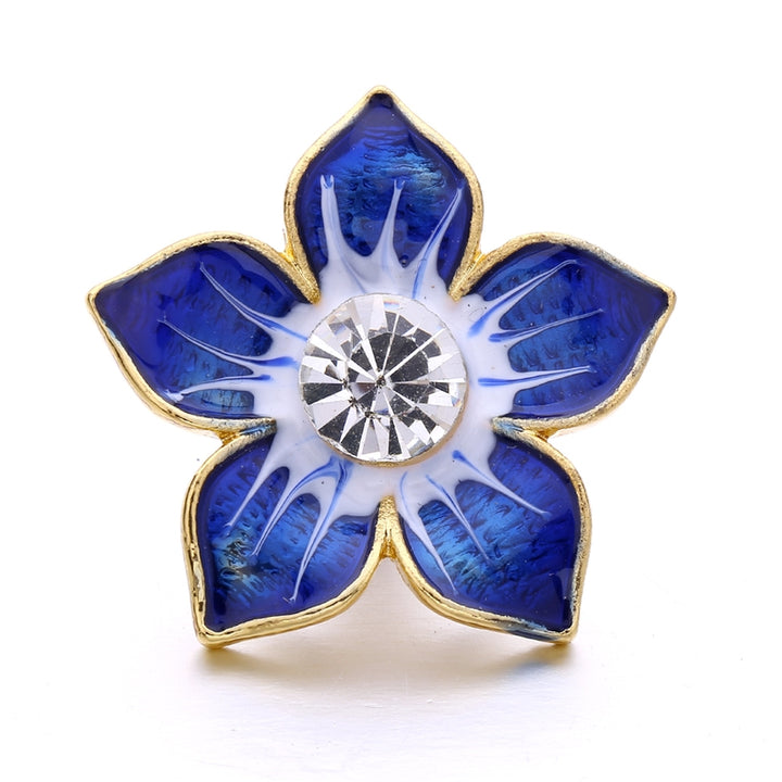 Gold Plated Blue Enamel Flower with Clear Rhinestone 20MM Snap for Interchangeable Jewelry & Accessories