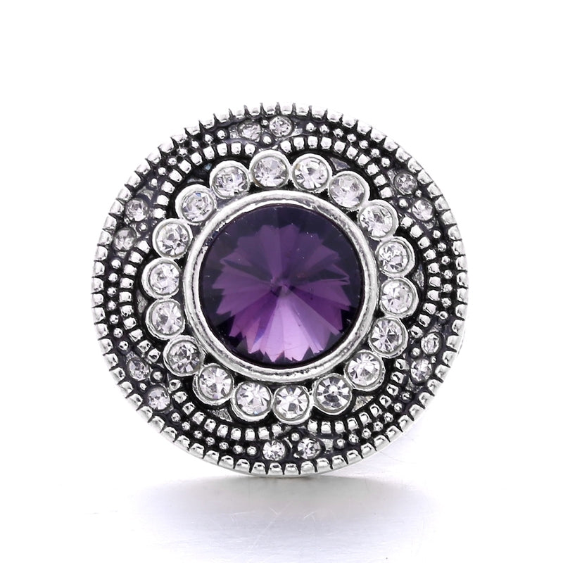 Elegant Antique Silver w/ Purple and Clear Rhinestones 20MM Snap for Interchangeable Jewelry