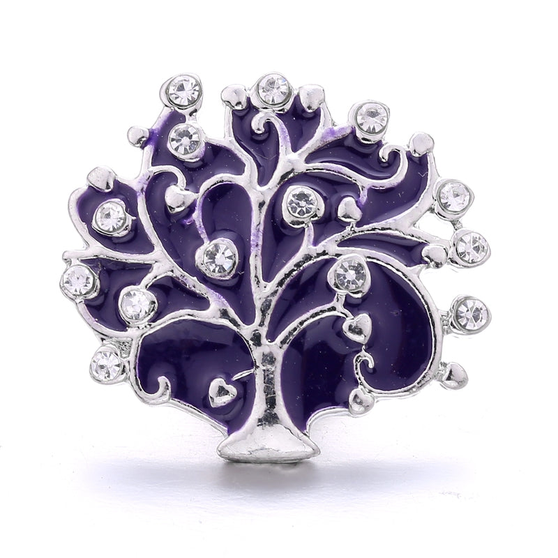 Purple Enamel Silver Tree with Clear Rhinestones 20MM Snap