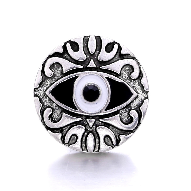 Silver Plated Evil Eye Black and White Enamel Snap Jewelry Charm 20MM