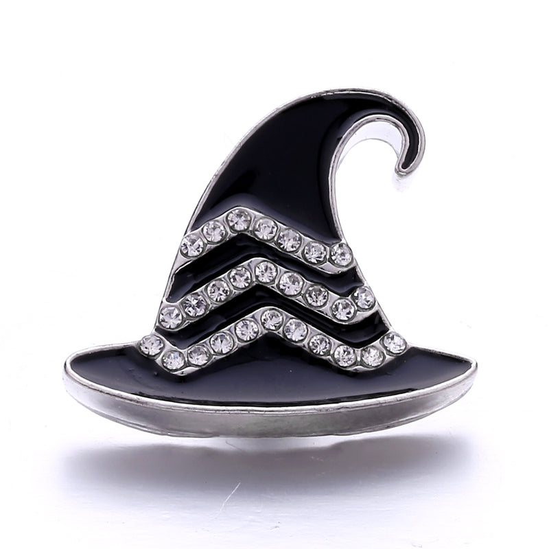 Black Enamel w/ Clear Rhinestones Witch's Hat 20MM Snap for Interchangeable Jewelry