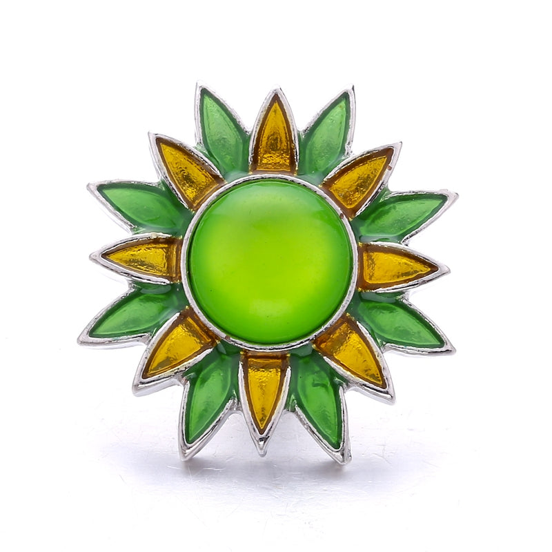 Lime and Yellow Enamel Sun Flower 20MM Snap for Interchangeable Jewelry