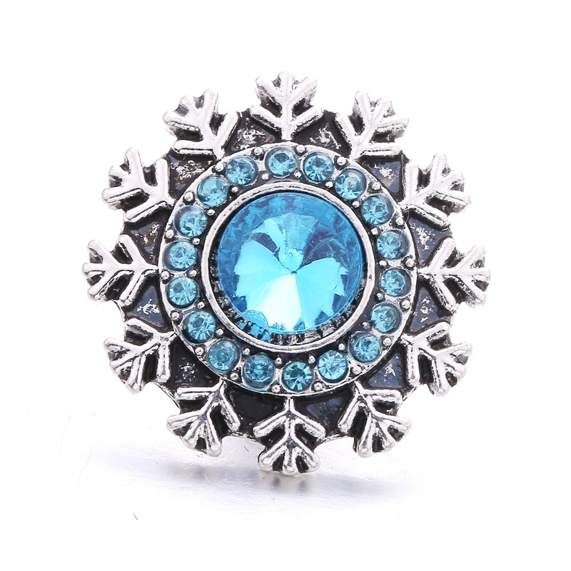 Aquamarine Rhinestone Antique Silver Snowflake 20MM Snap for Interchangeable Jewelry
