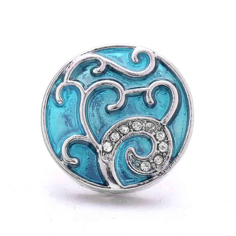 Blue Enamel Swirls 20MM Snap for Interchangeable Jewelry