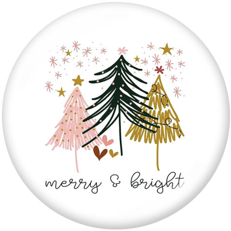 Merry & Bright Minimalist Christmas Trees Snap Jewelry Charm 20MM Painted Enamel on Ceramic