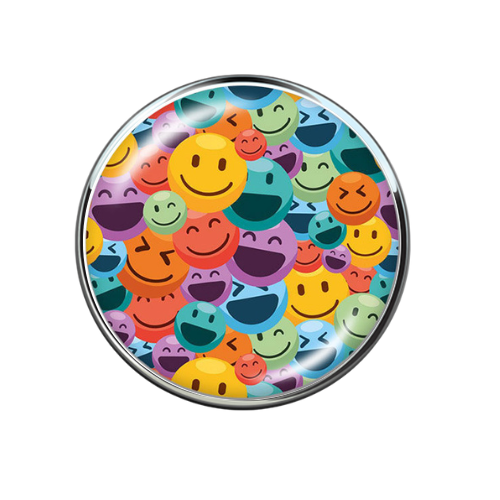 Happy Face Laughing Face Emojis Colorful Print Glass 20MM Snap Jewelry Charm