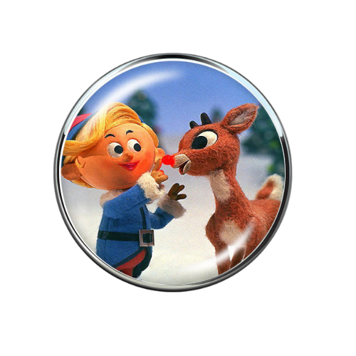 Rudolph and Hermey Colorful Print Glass 20MM Snap Jewelry Charm