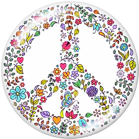 Colorful Boho Floral Peace Sign Painted Enamel on Ceramic 20MM Snap Jewelry Charm