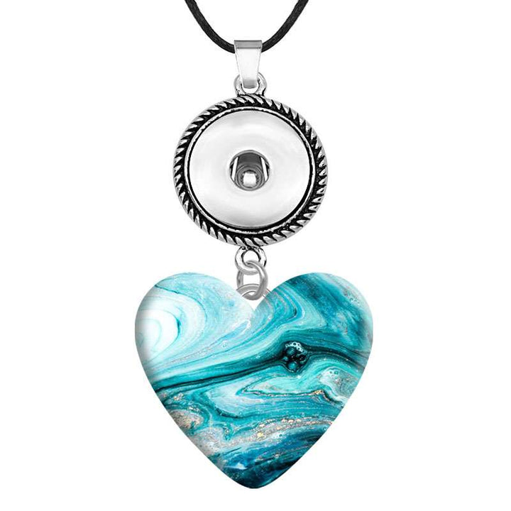 Resin Patterned Heart Necklace with Snap Charm fits 18/20MM Snaps