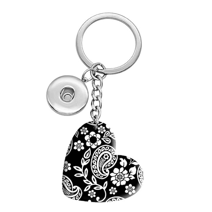Acrylic Patterned Heart Snap Keyring for Snap Charm