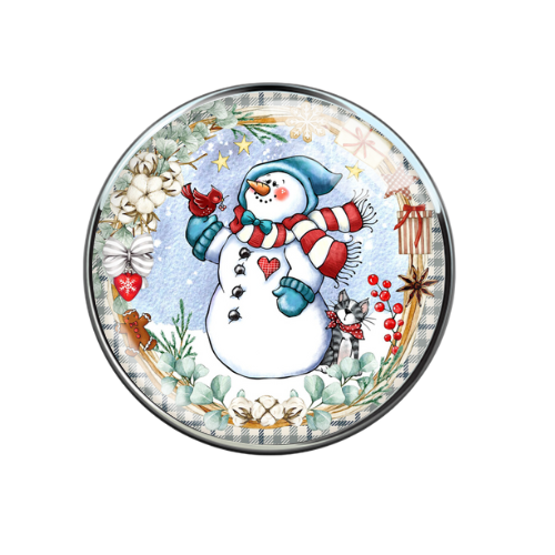 Beautiful Snowman Cardinal Cat Scene Print Glass 20MM Snap Jewelry Charm
