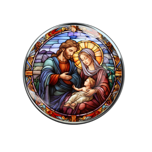 Stained Glass Holy Family Print Glass 20MM Snap Jewelry Charm