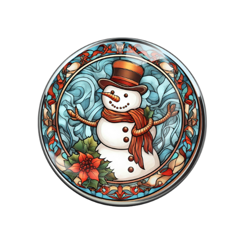 Stained Glass Snowman Print Glass 20MM Snap Jewelry Charm