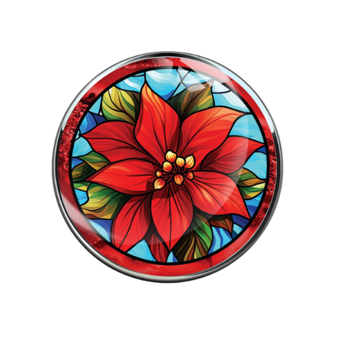 Stained Glass Design Poinsettia Flower Print Glass 20MM Snap Jewelry Charm