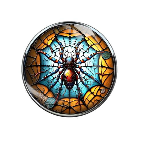 Stained Glass Spider in Web Print Glass Snap Jewelry Charm 20MM