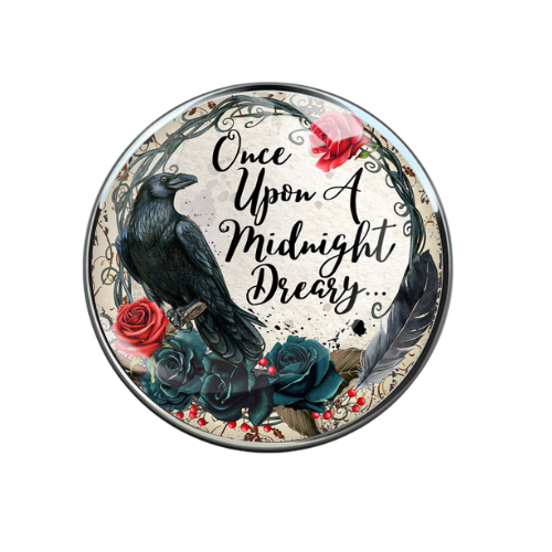 Once Upon a Midnight Dreary Raven Spooky Print Glass Snap Jewelry Charm 20MM
