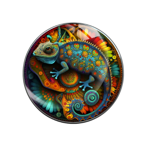 Vibrant Colorful Boho Lizard Print Glass 20MM Snap Jewelry Charm