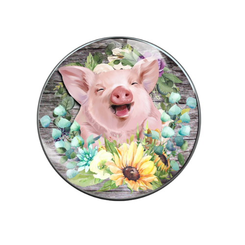 Sweet Pig and Sunflower Print Glass 20MM Snap Jewelry Charm