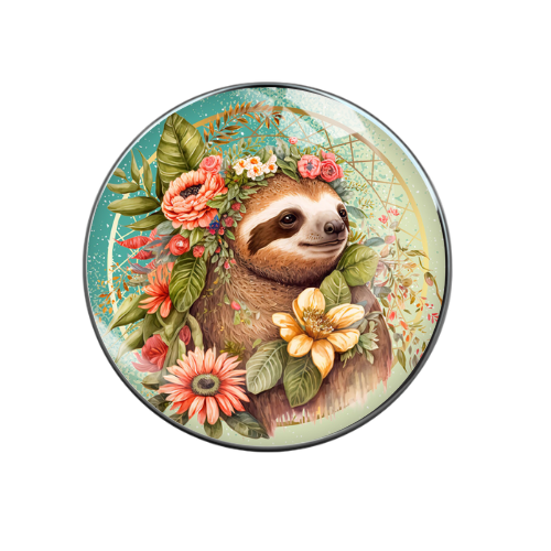 Floral Sloth Print Glass 20MM Snap Jewelry Charm