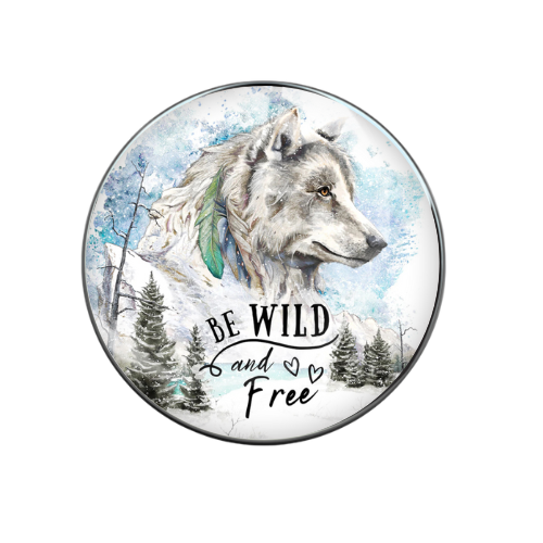 Be Wild and Free Wolf Print Glass 20MM Snap Jewelry Charm