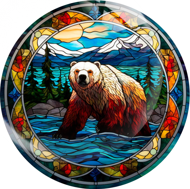 Stained Glass Design Painted Cermaic Bear Scene 20MM Snap Jewelry Charm