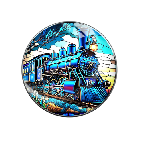 Stained Glass Design Train Print Glass Snap Jewelry Charm 20MM