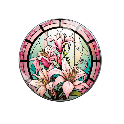 Stained Glass Pink Lily 20MM Print Glass Snap Jewelry Charm