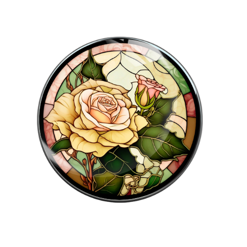 Stained Glass Yellow Rose 20MM Print Glass Snap Jewelry Charm