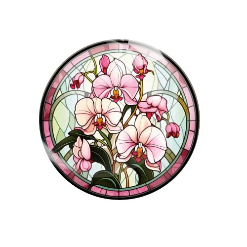 Stained Glass Orchids 20MM Print Glass Snap Jewelry Charm