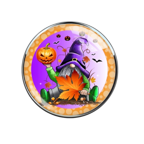 Halloween Gnome with Jack-O-Lantern and Maple Leaf Print Glass 20MM Snap Jewelry Charm