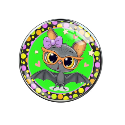 Cute Cartoon Halloween Bat Wearing Glasses and Purple Bow Print Glass 20MM Snap Jewelry Charm