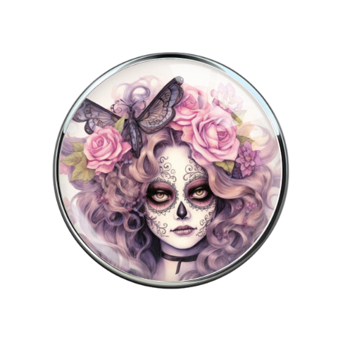 Beautiful Day of the Dead Gothic Halloween Woman with Butterfly Print Glass 20MM Snap Jewelry Charm