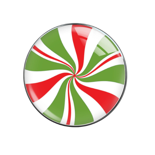 Red, Green and White Peppermint Print Glass Snap Jewelry Charm 20MM