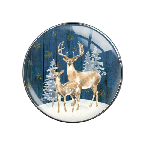 Deer in Winter Forest Print Glass Snap Jewelry Charm 20MM