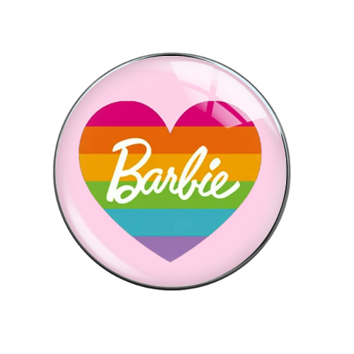 Barbie Rainbow Heart Print Glass Snap Jewelry Charm 20MM