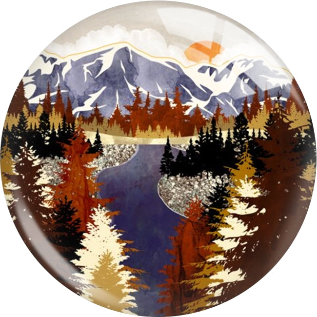 Rustic Fall River and Mountain Scene 20MM Ceramic Snap Jewelry Charm