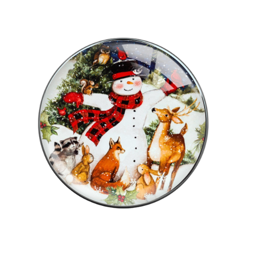 Snowman with Forest Animals 20MM Print Glass Snap Jewelry Charm