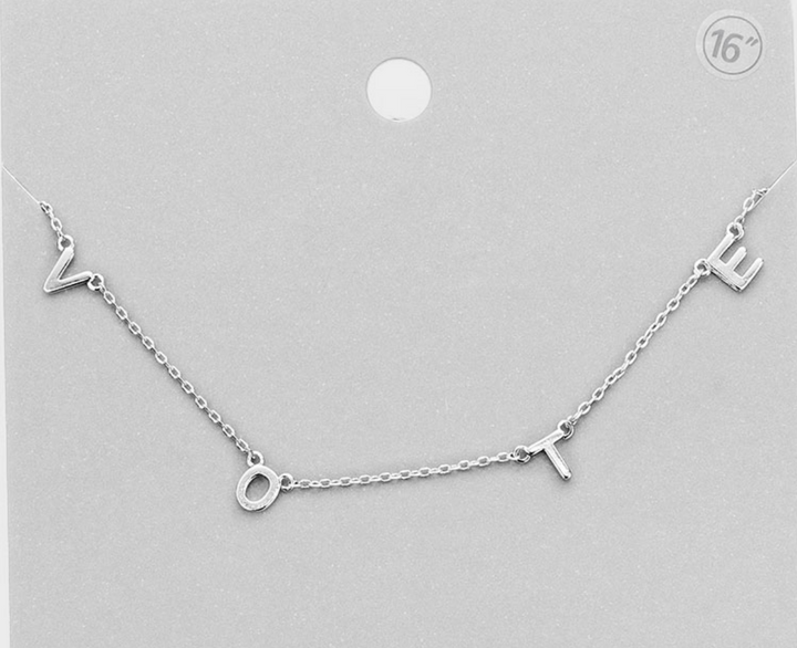 Dainty Silver VOTE Necklace 16"