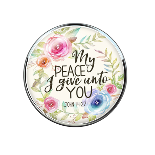 My Peace I Give Unto You Bible Verse John 14:27 20MM Floral Glass Snap