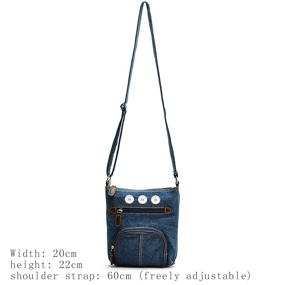 Denim Cross Body Bag Triple Snap Jewelry Charm Accent