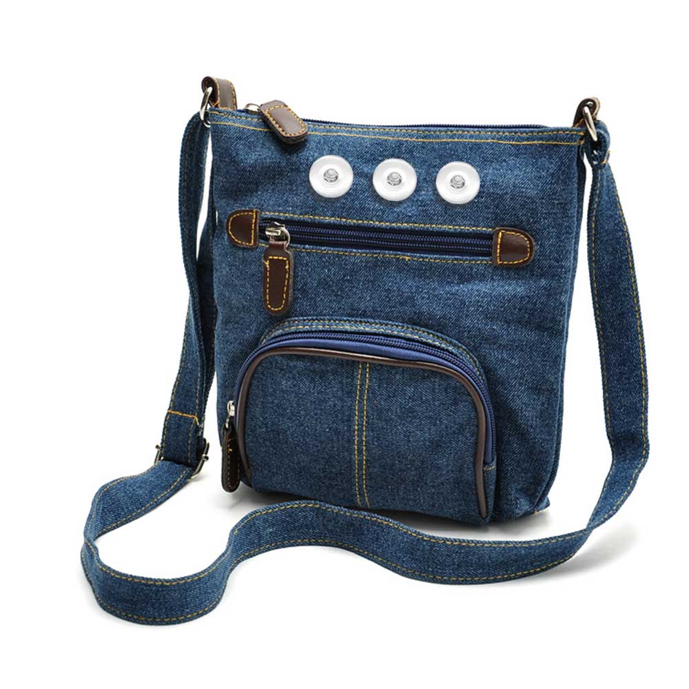 Denim Cross Body Bag Triple Snap Jewelry Charm Accent