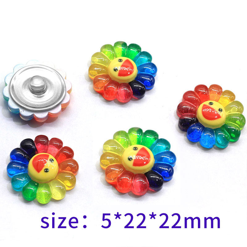 Happy Face Rainbow Flower Resin 22MM Snap Jewelry Charm