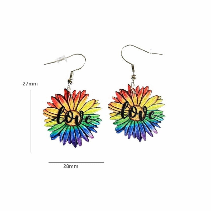 Acrylic Rainbow Flower Love Earrings LGBT Pride