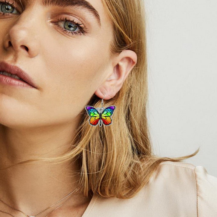 Acrylic Rainbow Butterfly Silver Glitter Earrings LGBT Pride