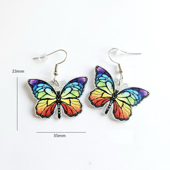 Acrylic Rainbow Butterfly Silver Glitter Earrings LGBT Pride