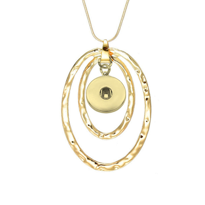 Hammered Yellow Gold Ovals Snap Jewelry Charm Necklace